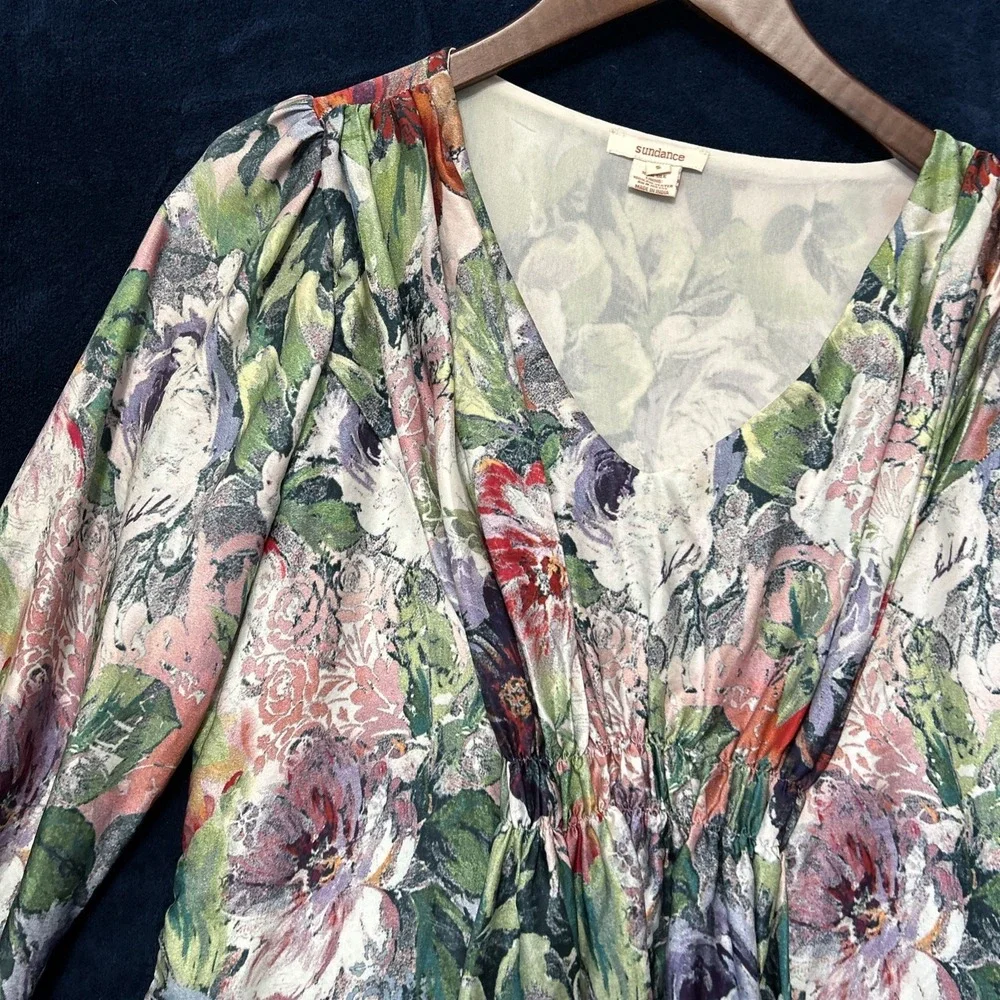 Sundance Womens Silk Top Size S Peasant Artsy‎ Print Floral Luxury Maximalist